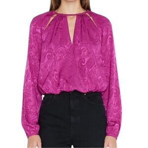 Veronica Beard Women’s 12 Magenta Pink Paisley Inlay Sionne Cut Outs Blouse Top